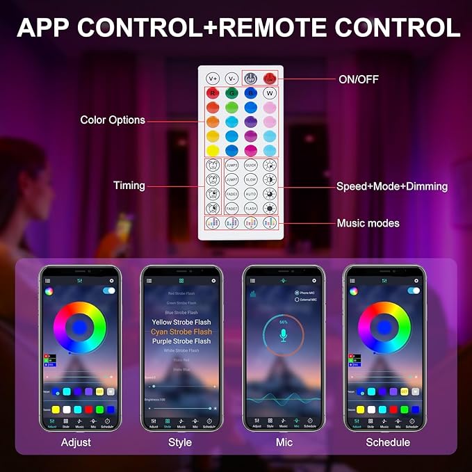 TV LED Lights, 13.2ft Music Sync RGB Strip Lights with Remote & App Control, USB Powered for 32-65 Inch TVs, PC, Bedroom, Gaming Setup, Home Cinema