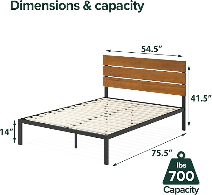 ZINUS Paul Metal and Bamboo Platform Bed Frame, Wood Slat Support, No Box Spring Needed, Easy Assembly, Full