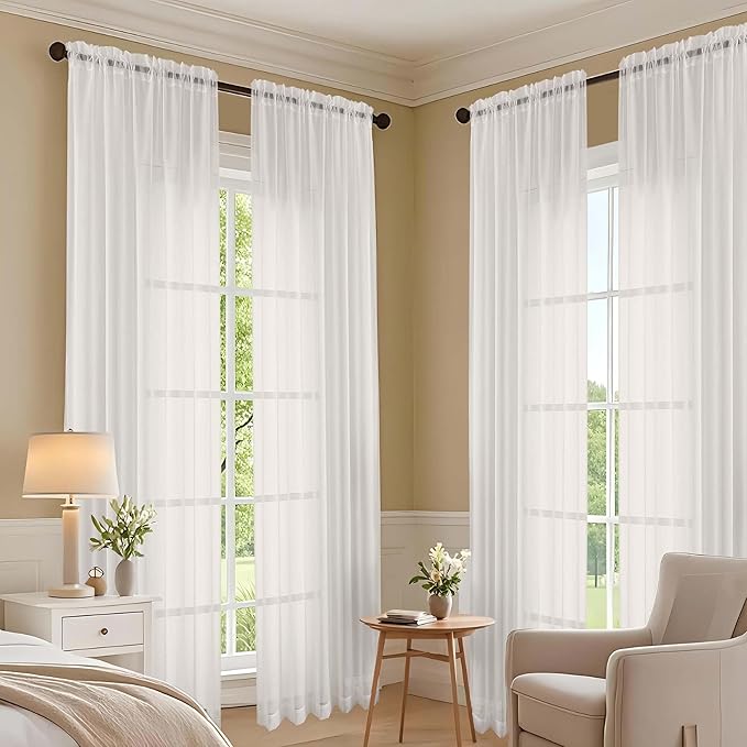 OVZME Ivory Sheer Curtains 84 Inches Long 2 Panels Set, Light Filtering Sheer Curtains for Living Room Bedroom 59 Inch Extra Wide, Modern Voile Filmy Rod Pocket Window Drapes, 59Wx84L Inches