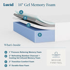 Lucid 14 Inch Memory Foam Mattress - Medium Firm Feel - Infused with Refreshing Bamboo Charcoal and Cooling Gel - Bed in a Box - Temperature Regulating - Pressure Relief - Breathable - Full Size