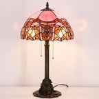 Tiffany Stained Glass Table Lamp 12X12X21Inch Resin Base Desk Bedroom Living Room Reading Light (Pink Jewelry)