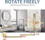 DOWRY 8-Inch Double-Sided Wall Mounted Makeup Mirror with 10x Magnification,14.4-Inch Extension,Gold Finish 1305J(8in,10x)