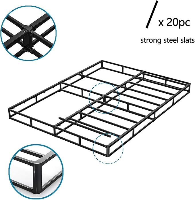 Full Size Box Spring and Cover Set, 9 Inch High Profile Metal BoxSpring, Heavy Duty Structure Mattress Foundation, Noise Free, Non-Slip, Easy Assembly