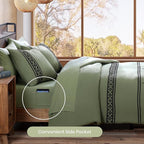 MaiRêve Embroidery Queen Size Comforter Sets, Light Olive Green Western Bedding Set Boho 7 Pieces, All Season Farmhouse Bed in A Bag Comforter Set with Sheets, Pillowcases & Shams