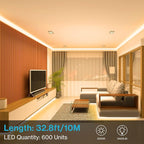 Olafus 32.8ft LED Strip Lights Warm White, Dimmable Soft White Light Strip 3000K with Adhesive Clips, 12V 10M Flexible Led Lights for Bedroom Indoor Kitchen, UL Listed Plug, 600 LEDs 2835