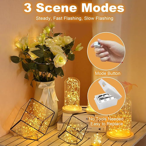 30 Pack Fairy Lights Battery Operated - 3 Speed Modes, 7Ft 20 LED String Twinkle Lights, Waterproof Copper Wire, Mini Firefly Light for Mason Jars Vases Christmas Decor, Warm White