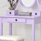 Roundhill Furniture Moniys Wood Moniya Makeup Vanity Table and Stool Set, Purple