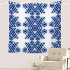 Batmerry Blue Art Flower Tapestry,Blue White Ceramic Glaze Tie Dye Wall Art Hanging Decoration Polyester Fiber White Ruffled Around for Dorm Room Bedroom Living Room, 59.1x59.1 inches