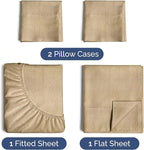 Twin 4 Piece Sheet Set - Comfy Breathable & Cooling - Ultra Soft Hotel Luxury Bedding Set w/ 8-16 Inch Deep Pockets - 1 Flat & 1 Fitted Sheet & 2 Pillowcases - Wrinkle Free & Easy Care - Heathered Tan