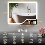 32"x 24" LED Bathroom Mirror with Shelf, 3 Colors Backlit Vanity Mirror with Lights, Wall-Mounted Bathroom Mirror with Lights, Smart Mirror with Anti-Fog, Stepless Dimmable, Memory (UL, ETL)