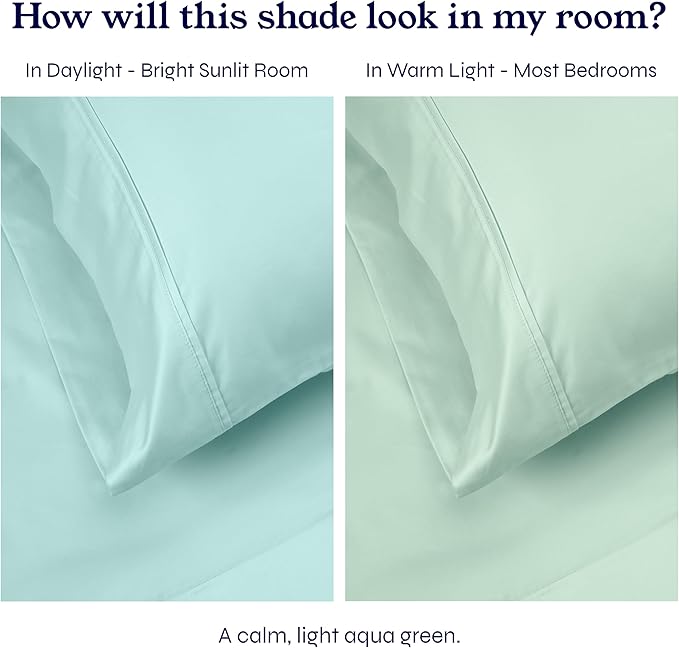 California Design Den Twin XL Sheet Sets - Soft 400 Thread Count Sateen, Natural 100% Cotton Sheets Set with Deep Pockets, Cooling and Durable Bedding - Seafoam