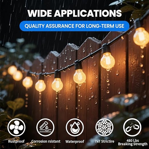 Globe String Light Suspension Kit, Outdoor Light Guide Wire, Vinyl Coated Stainless Steel Steel Cable，Include 50ft Transparent PVC and 304 Stainless Steel Wire Cable, Turnbuckle and Hooks