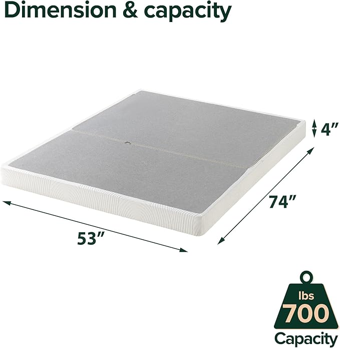 ZINUS 4 Inch Box Spring with Cover, No Assembly Mattress Foundation, Sturdy Metal Structure, Full, White