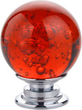 10 PCS Crystal Cabinet Knobs Round Glass Bubbles Dresser Knobs Smooth Drawer Knobs Handle for Home, Cabinet, Drawer and Dresser Hardware with 3 Different Size Screws, 30MM (Red)