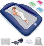 Sleepah Inflatable Toddler Travel Bed Portable Kids Air Mattress Set w Safety Rail Guards for Kids & Toddlers – Includes Pump, Carry Case, Pillow & More - Perfect Transitional Cot Coral (Grey)