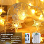 Brightown Star String Lights Battery Operated - 17 ft 50 LED Star Fairy String Lights with Remote and Timer, 8 Modes Waterproof for Bedroom Tent Loft Bed Patio Party Wedding Decor, Warm White