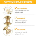 24-Pack 1-1/4-Inch White Cabinet Glass Crystal knobs Brass Drawer Round Knobs Dresser Pulls, Gold Hardware Kitchen Closet knobs for Bifold Doors