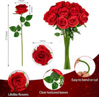 Ouddy Decor 20 Pcs Red Roses Artificial Silk Flowers Fake Roses Bouquet with Long Stems for Valentines Day Decor Wedding Home Party Table Centerpieces Bridal Bouquet DIY Floral Arrangment, Red
