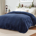 Exclusivo Mezcla Fleece Bed Blanket Queen Size, Super Soft and Warm Blankets for Couch, Sofa and Bed Waffle Textured, Cozy, Fuzzy and Lightweight (Navy Blue, 90x90 Inches)