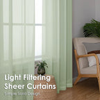 OVZME Light Green Sheer Curtains 90 Inches Long 2 Panels - Soft Light Filtering Window Sheer Panels for Living Room/Bedroom, Top Dual Rod Pocket, 1 Pair, Each 42Wx90L Inches