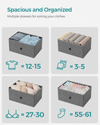SONGMICS Dresser for Bedroom, Fabric Dresser with 4 Drawers, Metal Frame, Small Chest of Drawers, Gray and Black with Wood Grain ULTS314G22