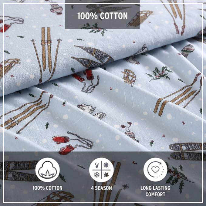 Eddie Bauer - Full Sheets, Cotton Flannel Bedding Set, Brushed For Extra Softness, Cozy Home Decor (Snow Days, Full)
