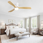 Sofucor 52 Inch Ceiling Fans with Lights, Solid Wood Ceiling Fan with Light Remote Control, Flush Mount Indoor/Outdoor Ceiling Fans, Reversible DC Motor, 3 Blade Ceiling Fan Light for Bedroom Patio