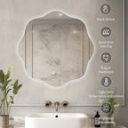 WallBeyond LED Bathroom Mirror with Lights, 20'' Wavy Round Light Up Bathroom Mirror, Anti Fog Led Mirror for Bathroom, 3 Colors and Dimmable Light