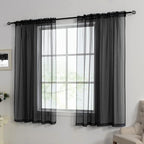 HUTO Black Sheer Curtains 45 Inch Length for Small Window Rod Pocket Sheer Drapes Panels for Kitchen Bathroom,2 Panels 52 by 45 Inches Long