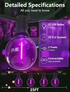 SUNSGNE G40 LED Purple Lights Outdoor, 25 Feet Halloween Purple String Lights with 25 Count Bulbs for Halloween Thanksgiving Indoor Outdoor Party Festival Haunted House Decor