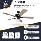 Prominence Home Abner Modern Farmhouse 52 Inch Ceiling Fan with Light, Outdoor Fan/Indoor Tri-Mount LED Ceiling Fan with 5 Blades, Silver Oak and Maple Brown Blade Finish Options, Bronze (80091-01)