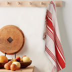 Urban Villa Kitchen Towels 100% Cotton Pack of 6, Highly Absorbent Quick Drying Super Soft Premium Dish Towels for Kitchen with Hanging Loop Hand & Tea Towels - 20x30 Inch, (Red & White, Striped)