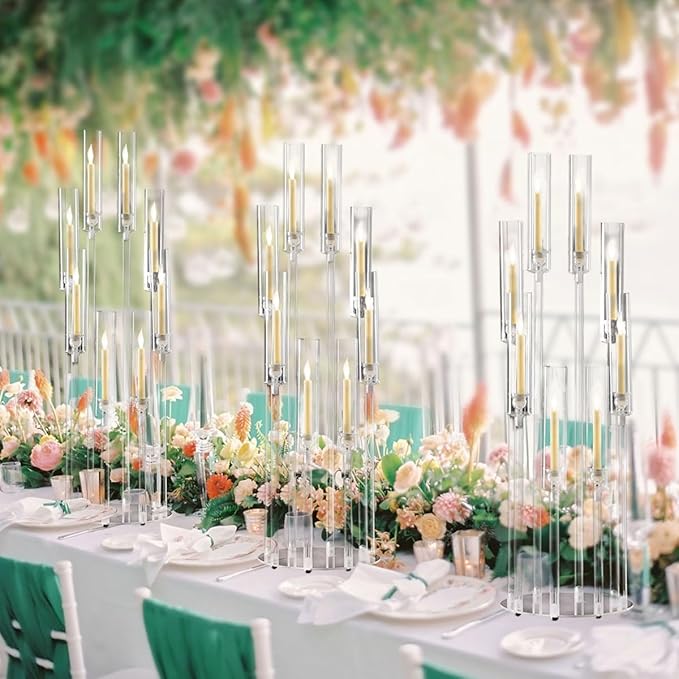 12PCS 8 Arm Acrylic Candelabra for Party Table Centerpiece,Clear Candelabra Centerpiece for Wedding 38.5 Tall Floor Candle Holder for Christmas Party Baby Shower Decor candelabros para centros de mesa