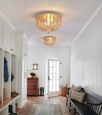 Q&S Boho Chandelier Wood Beaded Flush Mount Ceiling Light Fixtures for Nursery Baby Bedroom Kitchen Hallway,Oak White Finish,2-Lights