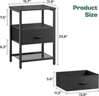 Huuger Night Stand with Fabric Drawer, Side Table with Mesh Shelf, Bedroom Nightstand, Fabric Drawer Dresser, Open Shelf, Metal Frame, Couch Side, Black