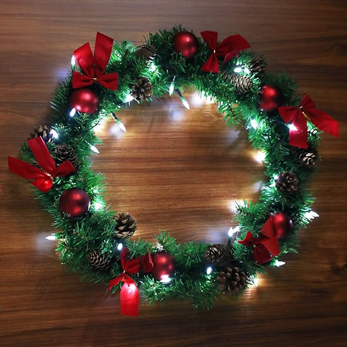 Christmas Lights Battery Operated String Lights 50-Count 8 Modes Clear Green Wire LED Mini Light Set with Timer for Christmas Tree Wreath Party Home Indoor Outdoor Decor Waterproof, White