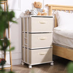 MAX Houser Dresser Tower with 3 Drawers for Bedroom, Fabric Storage Organizer Unit, Chest of Drawers with with WoodTop, Small Vertical Storage for Guest Room, Closet, Entryway, Nursery(Beige)
