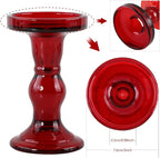 GMWD 3 Pcs Red Glass Candle Holder Set Clear, Christmas Candlesticks Holders Pillar Taper Candles Tealight Stand for Wedding Centerpieces Home Decorations Dining Table
