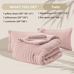 HYMOKEGE Rose Gold Twin Comforter Set Seersucker 5 Pieces, All Season Luxury Bed in a Bag Queen for Bedroom, Bedding Set with Comforter, Sheets, Pillowcase & Sham