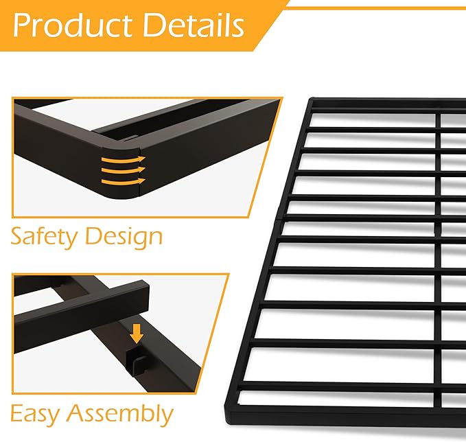 King Size Box Spring 2 Inch Low Profile, Heavy Duty Metal Box Spring Bed Base Bunkie Board, Mattress Foundation, Easy Assembly, Noise Free, Black