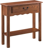 Leick Home Wave Solid Wood Console Table with Drawer and Shelf, Medium Oak, 28 in W x 8 in D x 28 in H, Entryway, Hallway, Landing Table, 9021-MED