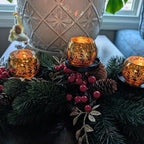 12pcs Gold Round Votive Candle Holders,Glass Gold Mercury Glass Votive Candle Holders Round Tealight for Christmas Decoration, Table Centerpieces, Weddings, Shower Gift