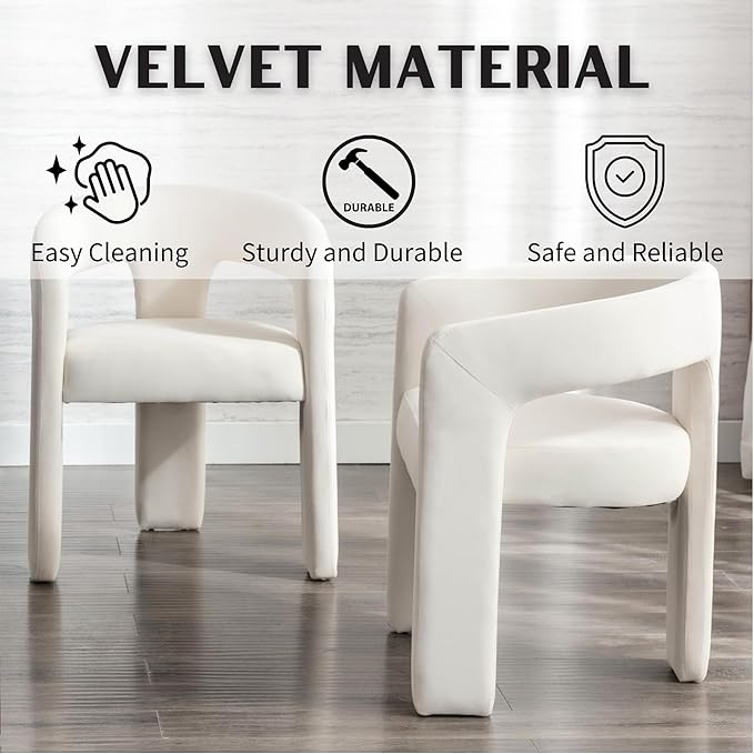 Modern Barrel Dining Chairs Set of 8, Velvet Upholstered Accent Side Chair with Arms Comfy Makeup Vanity Chairs, Dining Living Room Kitchen Chairs, Beige