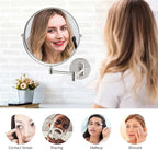 OVENTE 9" Wall Mounted Makeup Mirror with 1X/7X Magnification, Double Sided Magnifying Round Bathroom Vanity Mirror, 360° Swivel Design, Extendable and Folding Arm, Polished Chrome MNLFW90CH1X7X