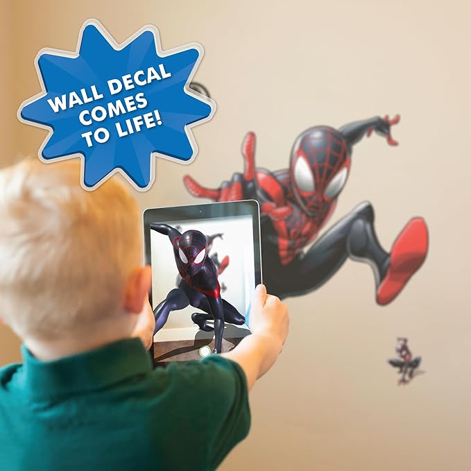 Wall Palz Marvel Miles Morales Wall Decal - Marvel Wall Stickers with 3D Augmented Reality Interaction - 21" Spider-Man Peel and Stick Bedroom Decor