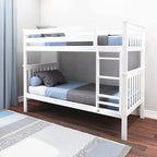 Max & Lily Bunk Bed Twin over Twin, Solid Wood Bunk Bed Frame with Ladder for Kids, 14" Safety Guardrails, Easy Assembly, No Box Spring Needed, White