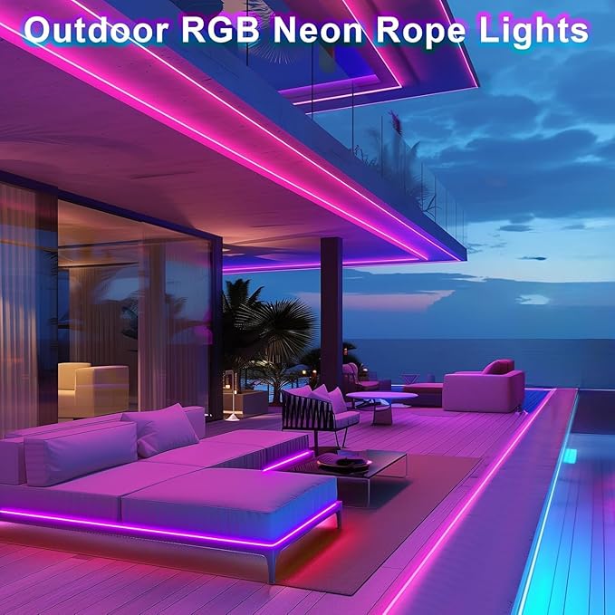 EJ's SUPER CAR 30Ft Neon Rope Lights, Flexible LED Strip Lights with App Remote, Outdoor IP65 24V RGB Rope Lights for Bedroom, Music Sync Gaming Led Neons Light Strip for Outdoors Decor