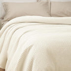 PHF 100% Cotton Waffle Weave Blanket Queen Size for Bed,Snag Proof Lightweight Breathable Moisture-Wicking Throw for Couch,Great for Layering in Cold Weather,Machine Washable, Home Decor Gift-Cream