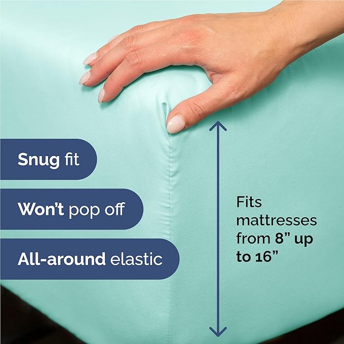 Twin XL 4 Piece Sheet Set - Comfy Breathable & Cooling - Ultra-Soft Hotel Luxury Bedding Set w/ 8-16 Inch Deep Pockets - 1 Flat & 1 Fitted Sheet & 2 Pillowcases - Wrinkle Free & Easy Care - Spa Blue