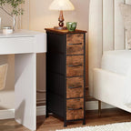 Somdot Narrow Dresser with 4 Drawers, Slim Storage Organizer Chest of Drawers with Removable Fabric Drawers for Small Spaces Bathroom Closet Bedroom Laundry, Wood Grain Print